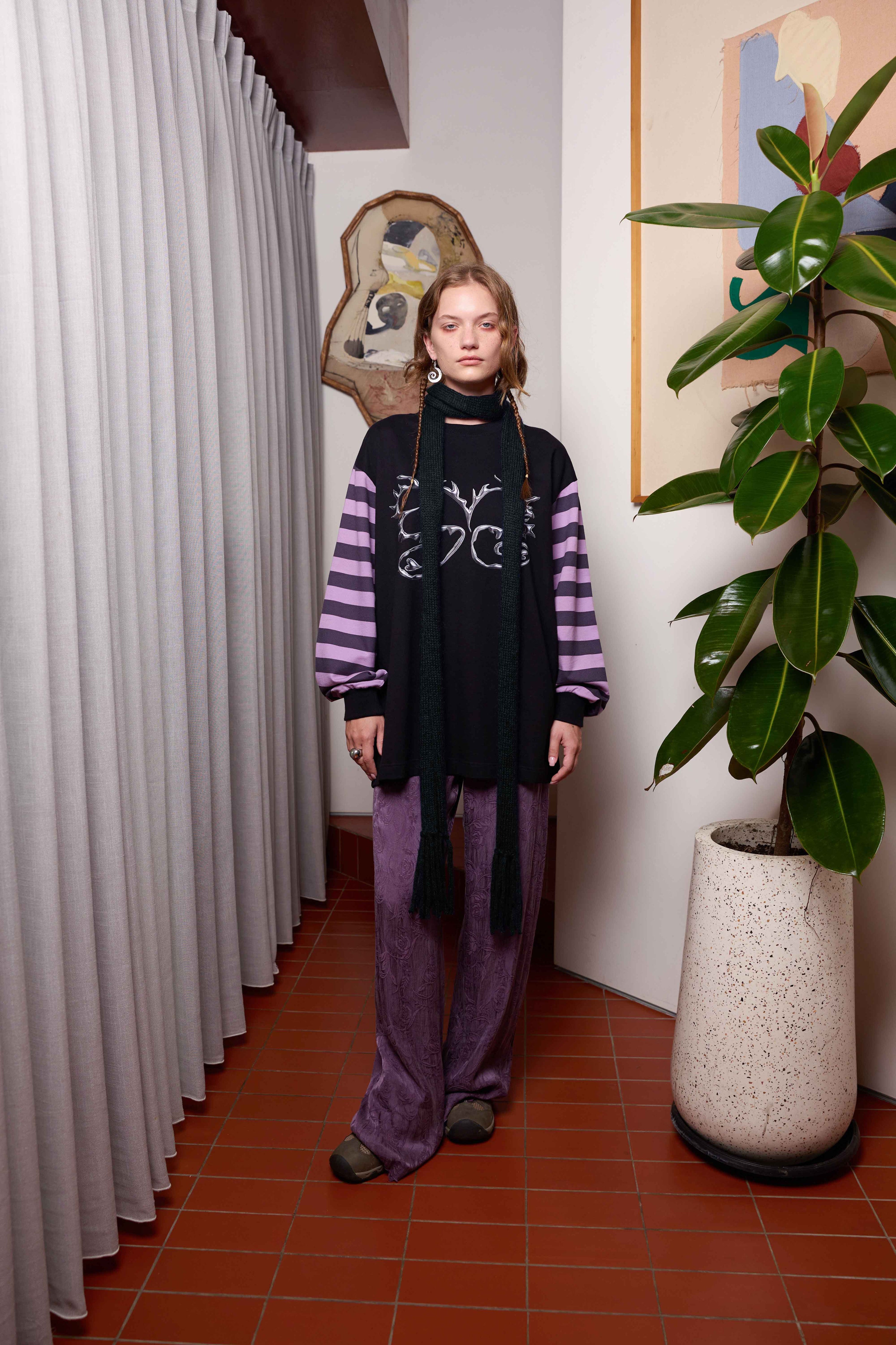 Arthur Apparel black long sleeve tshirt  with graphic silver heart print