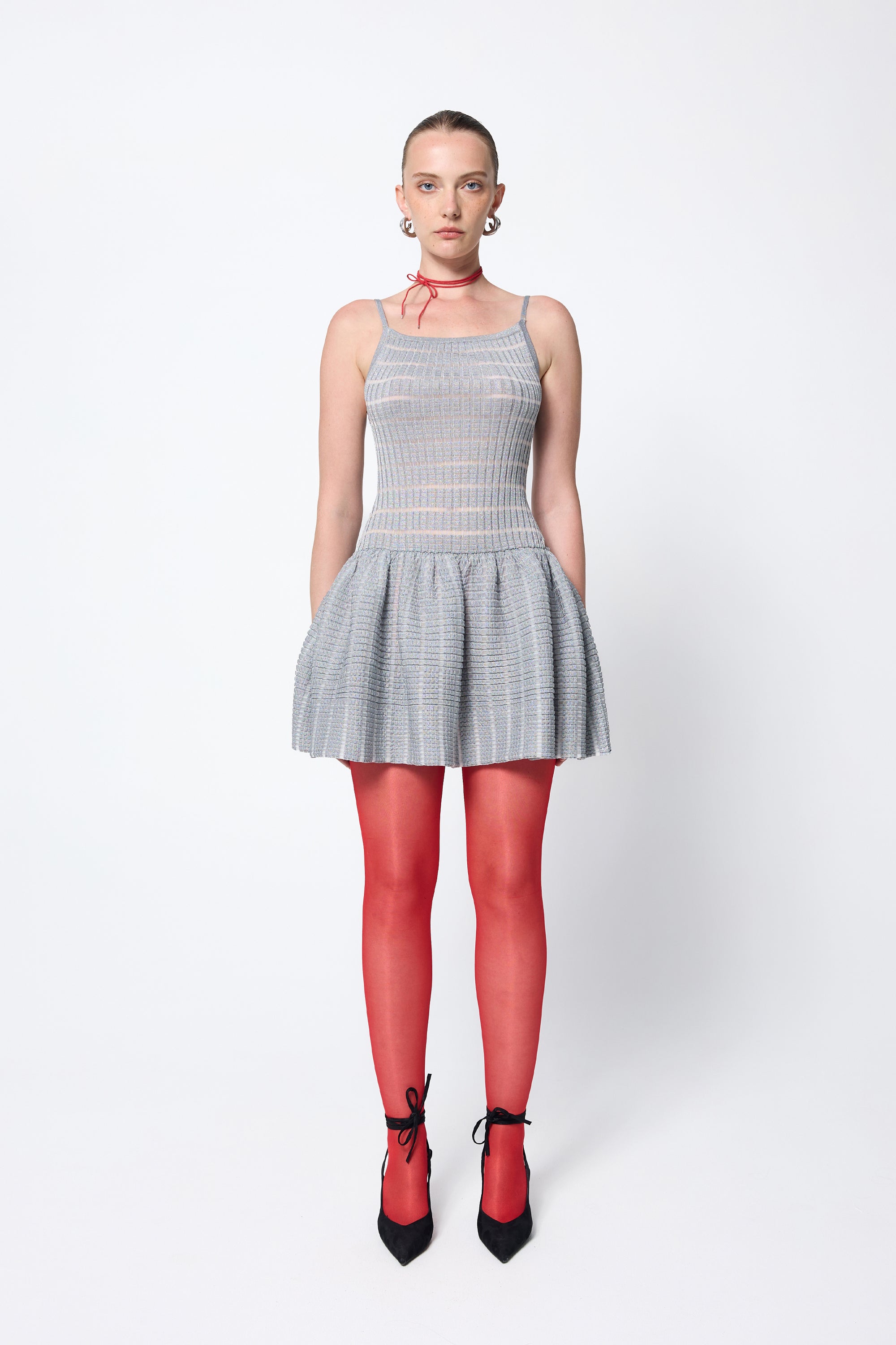 Arthur Apparel Silver Strappy Bubble Skirt Mini Dress