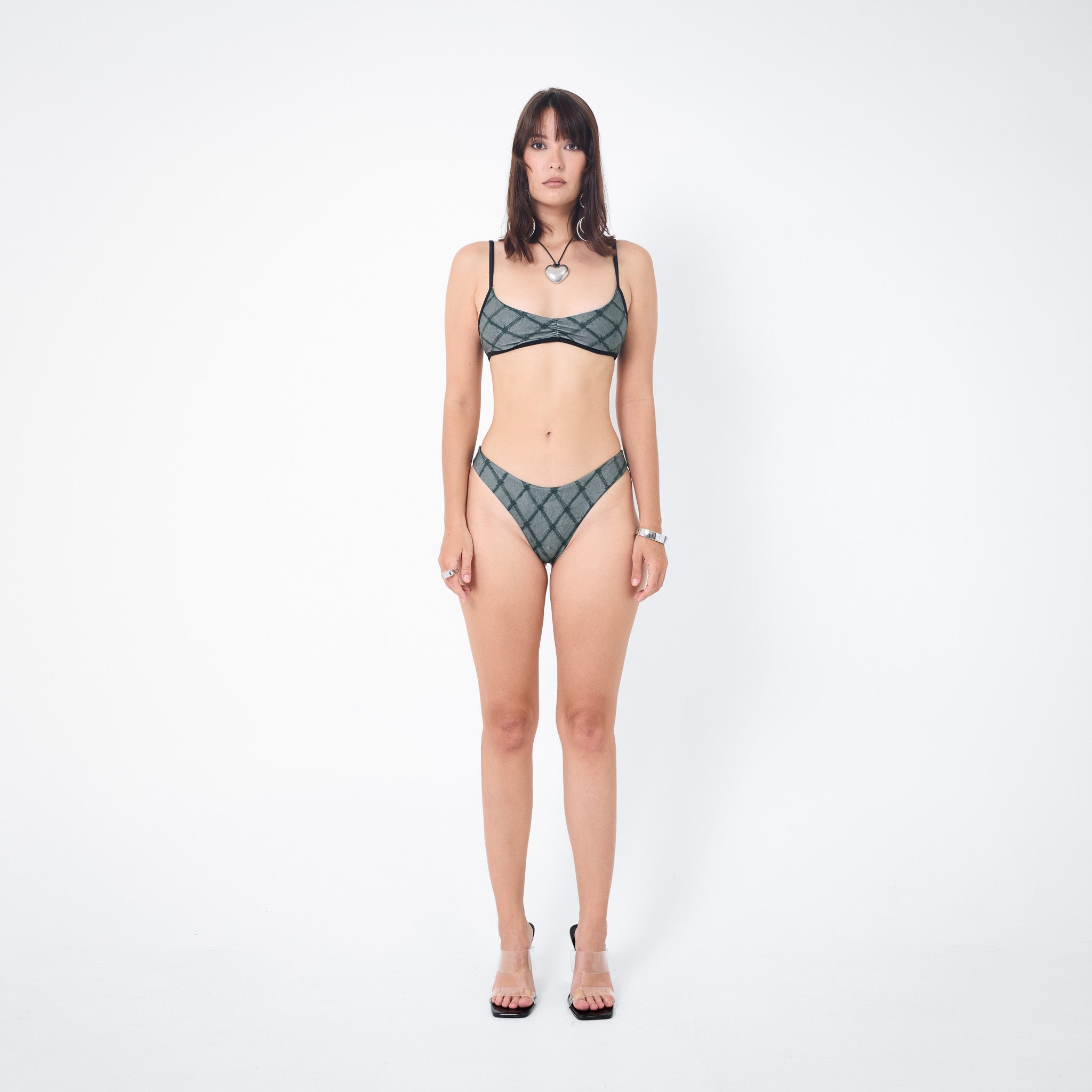 Arthur Apparel grey bralette bikini top in check print