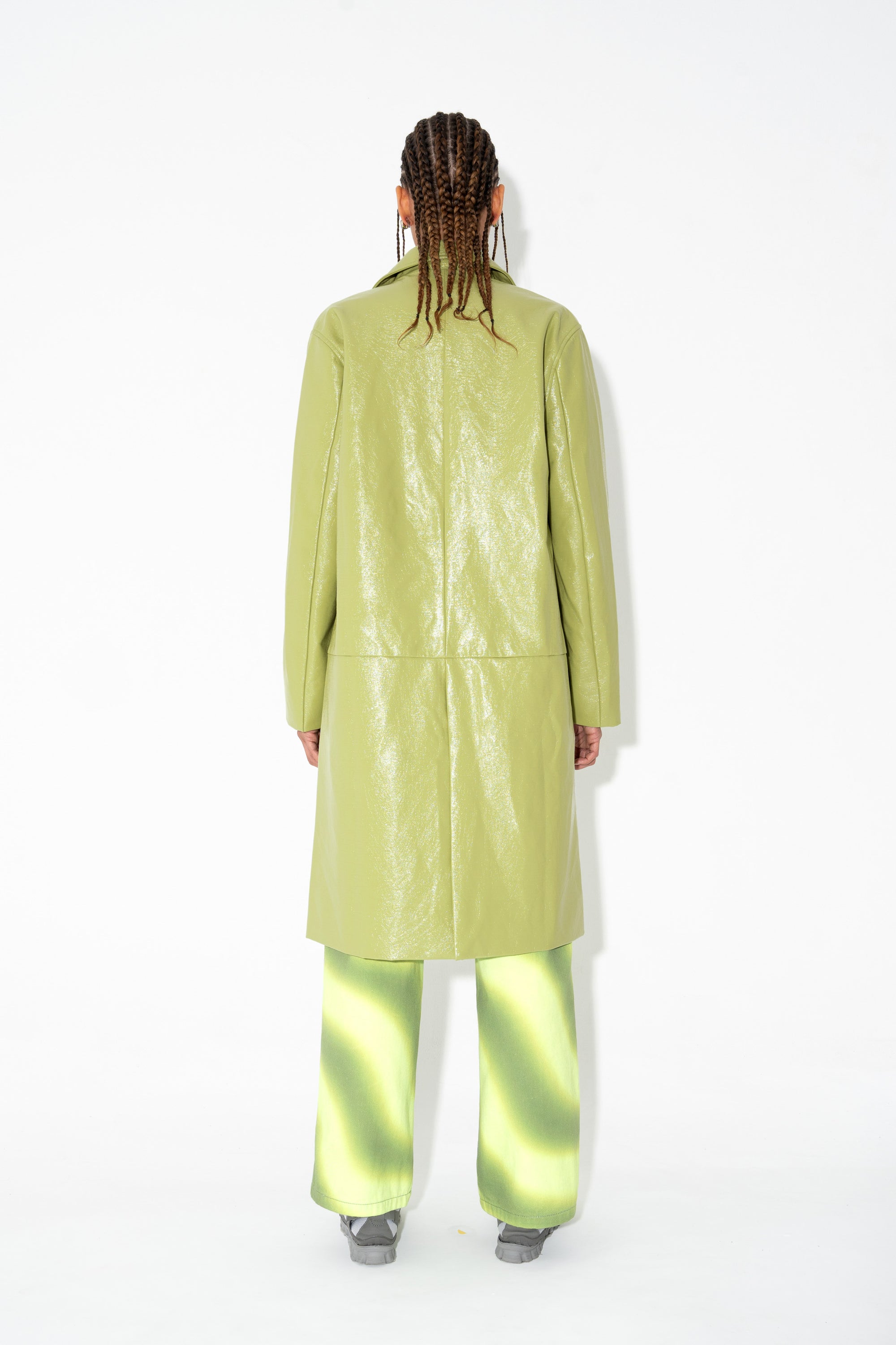 Arthur Apparel Oversized Green Patent Leather Coat