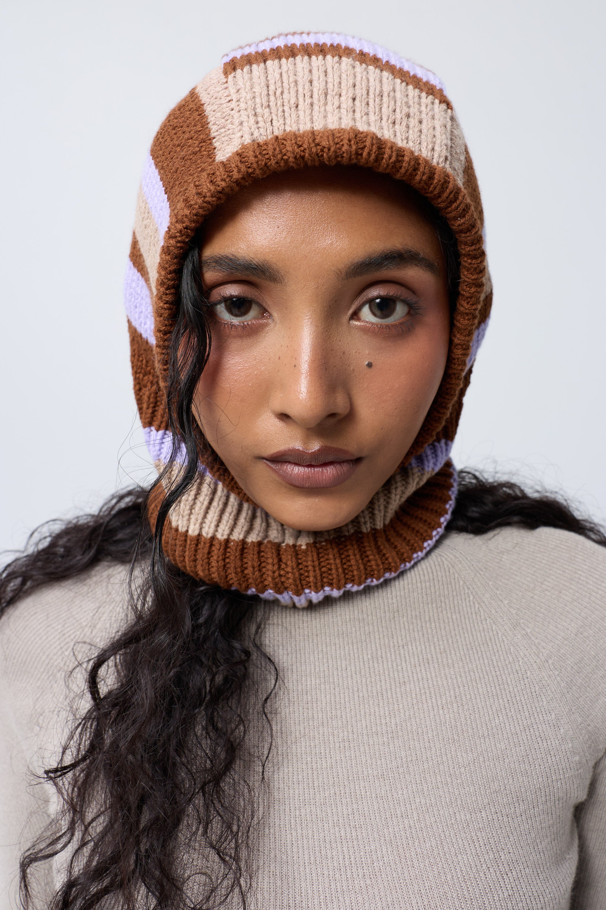 Arthur Apparel purple/brown striped knitted balaclava