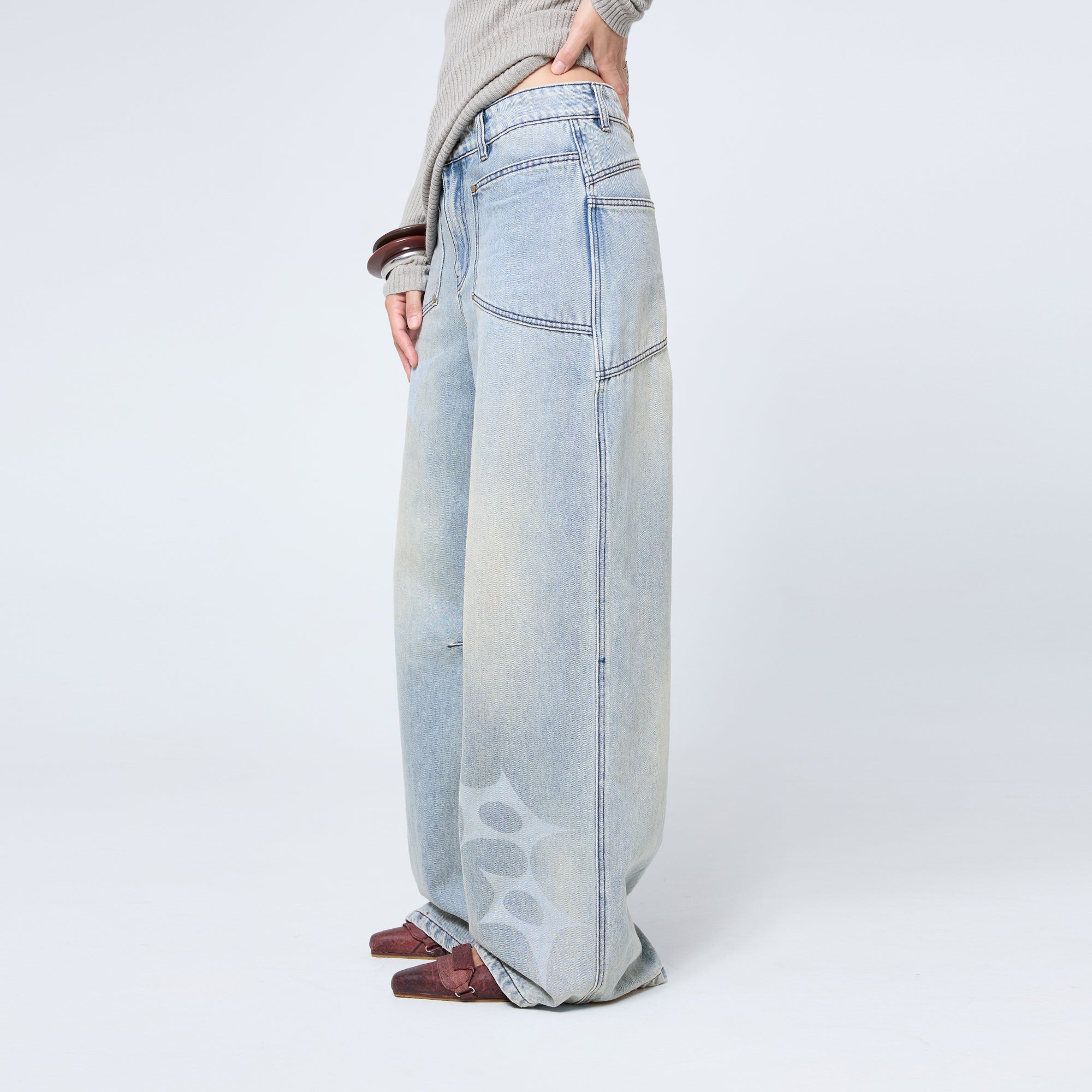 Slouchy Spike Jeans in Worn Blue