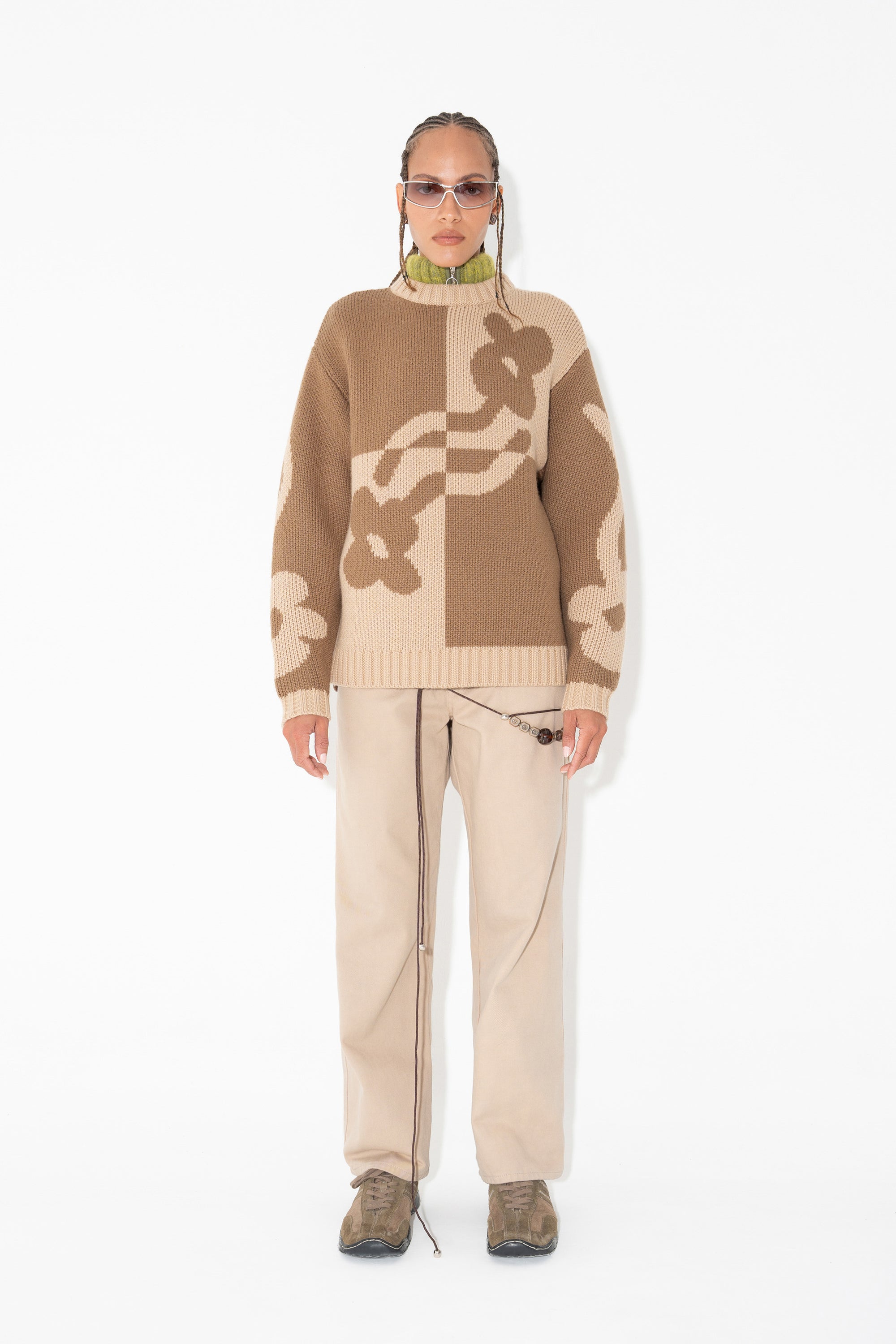 Arthur Apparel Chunky Two-tone Flower Sweater