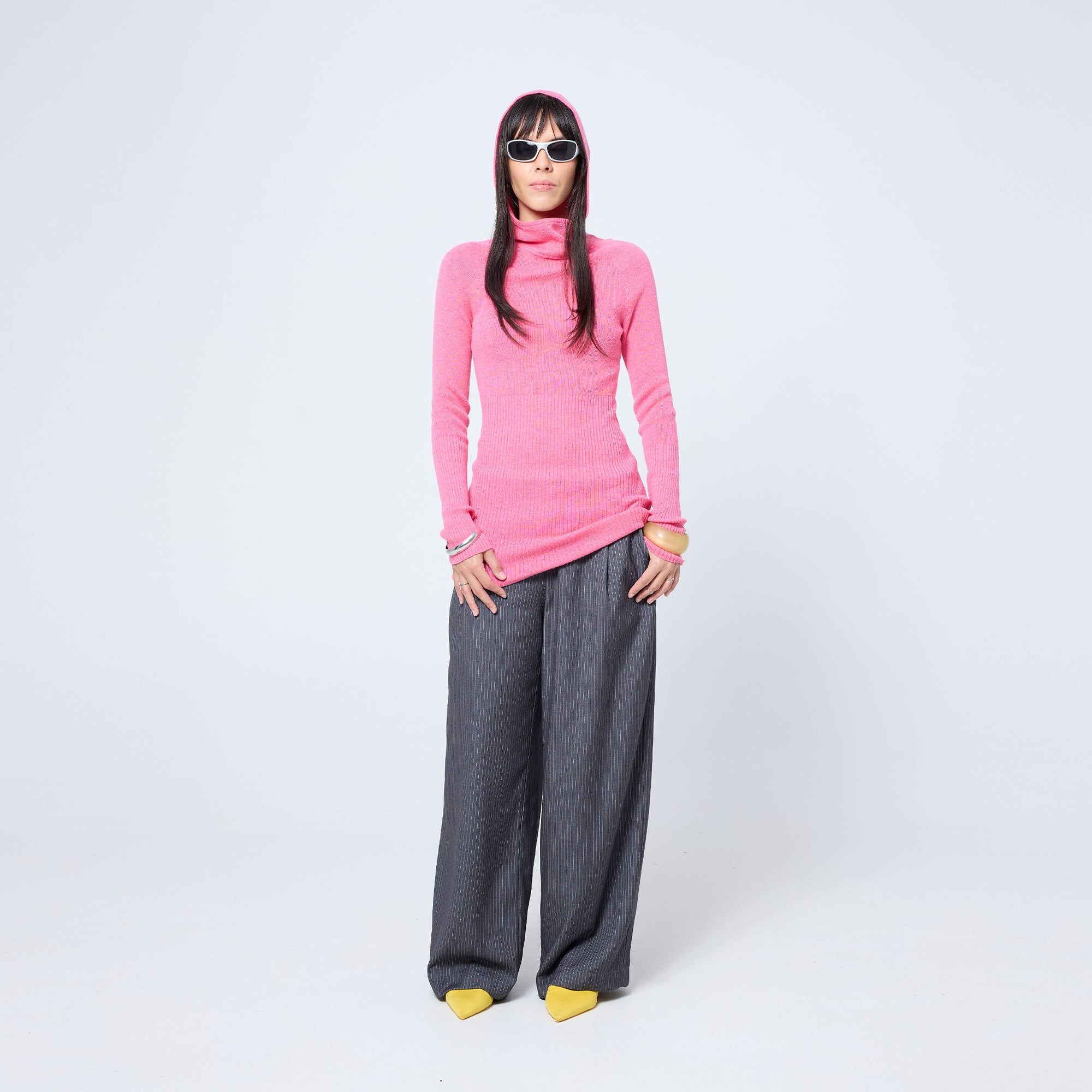 Arthur Apparel bright pink knitted long sleeve skivvy with built-in hood
