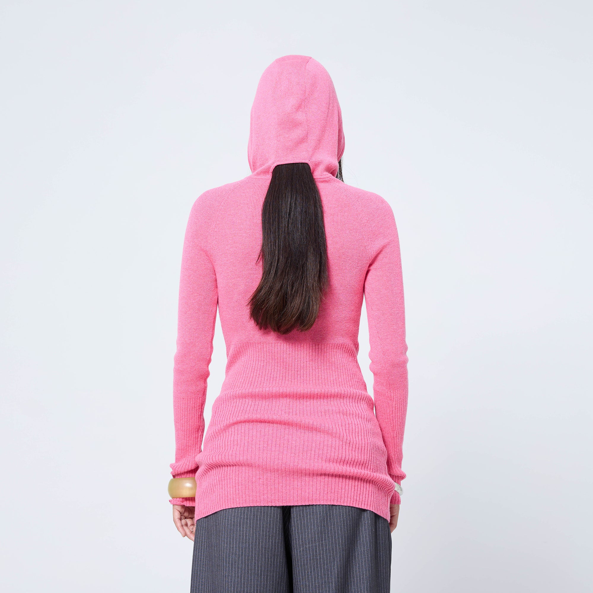 Arthur Apparel bright pink knitted long sleeve skivvy with built-in hood