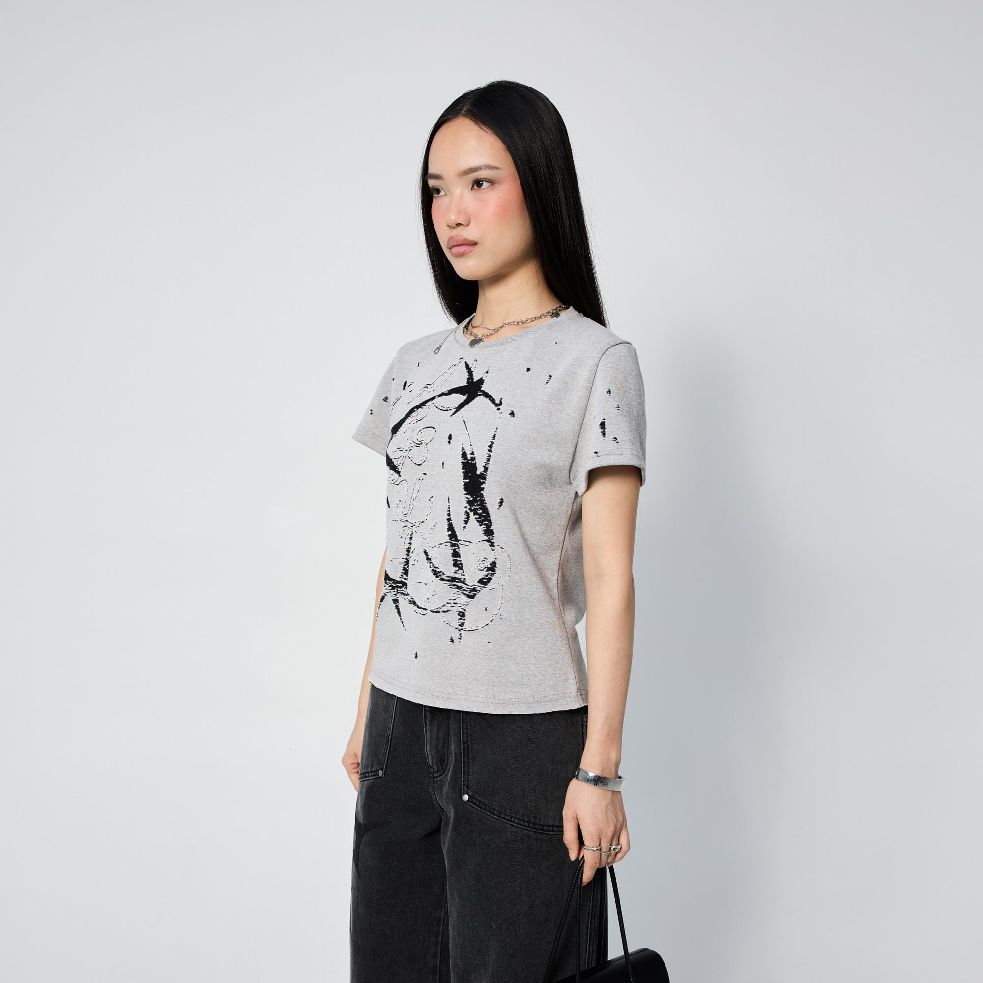 Arthur Apparel standard grey tee with black stars print