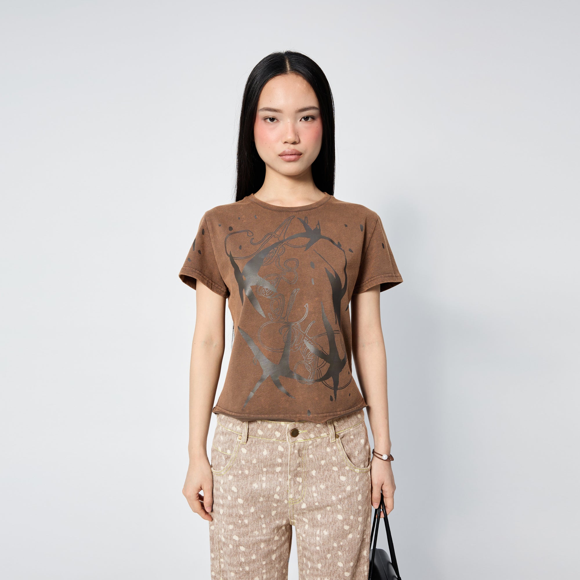 Arthur Apparel standard brown tee with dark brown stars print