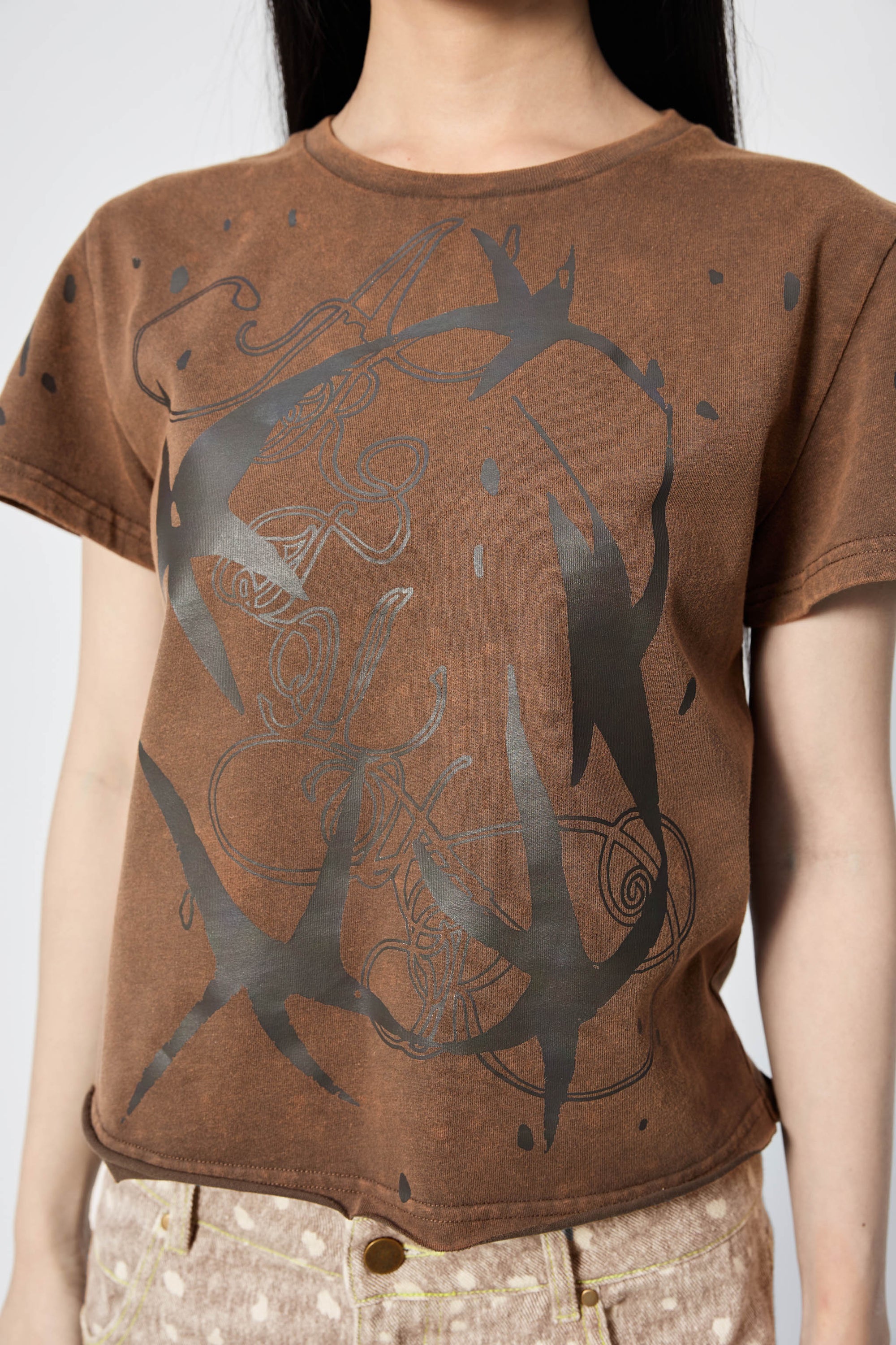 Arthur Apparel standard brown tee with dark brown stars print