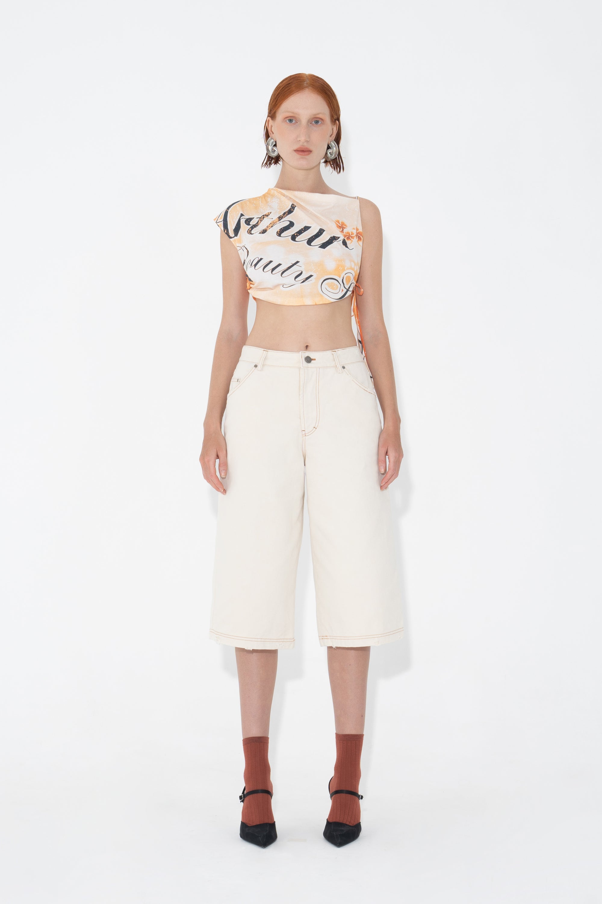 Arthur Apparel off-white Distressed Cropped Denim Trousers