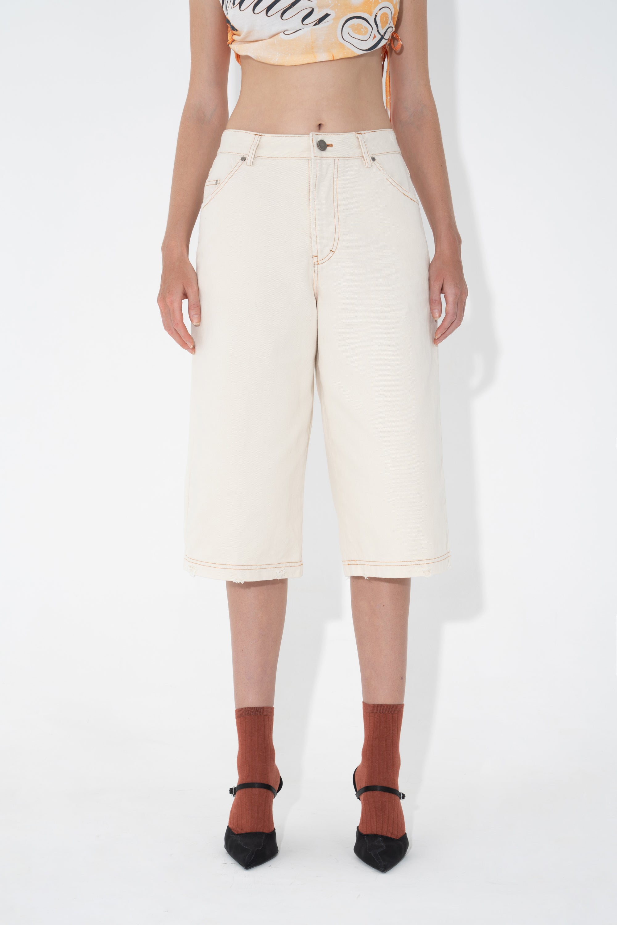 Arthur Apparel off-white Distressed Cropped Denim Trousers