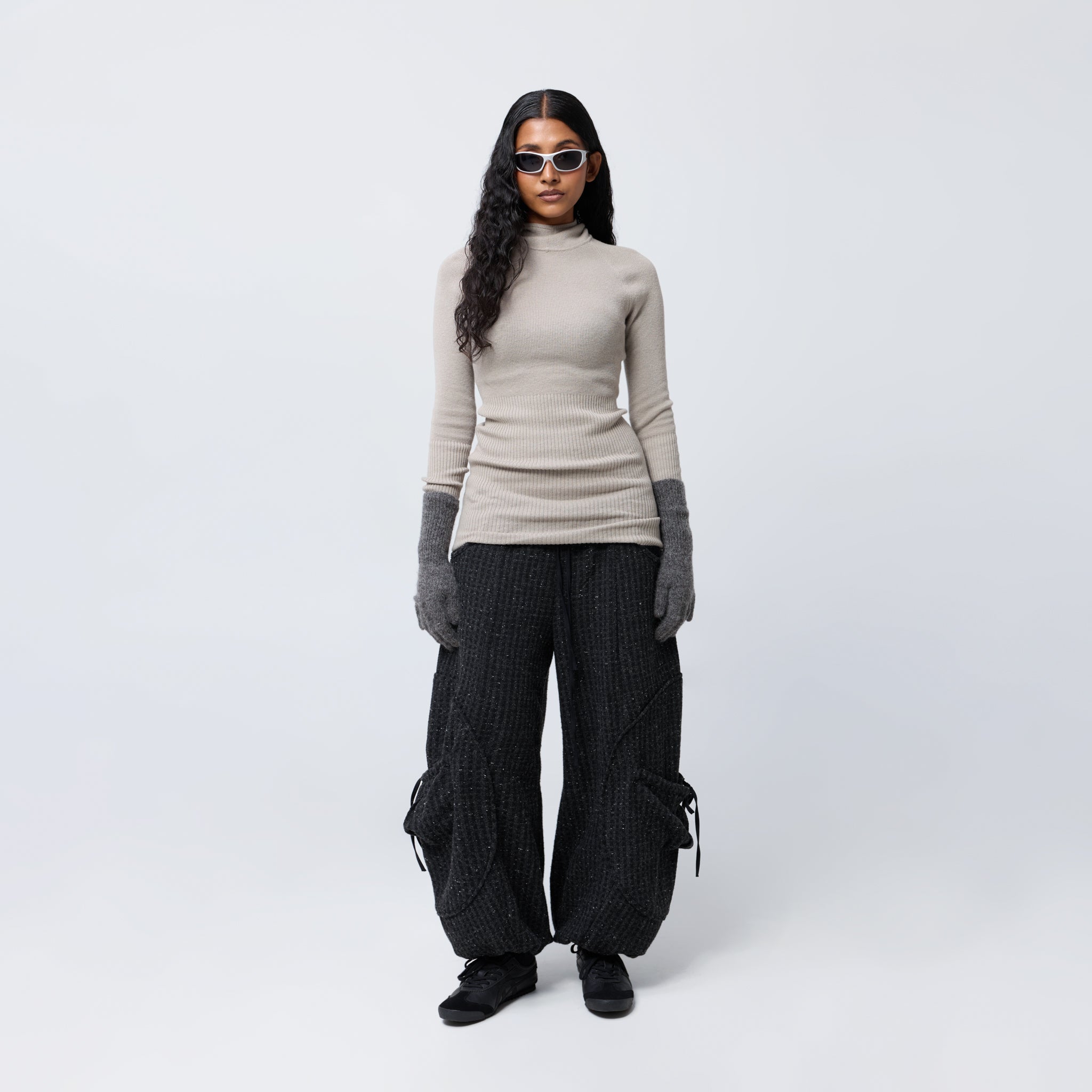 Arthur Apparel black wool blend oversized trouser with elastic waist and hem