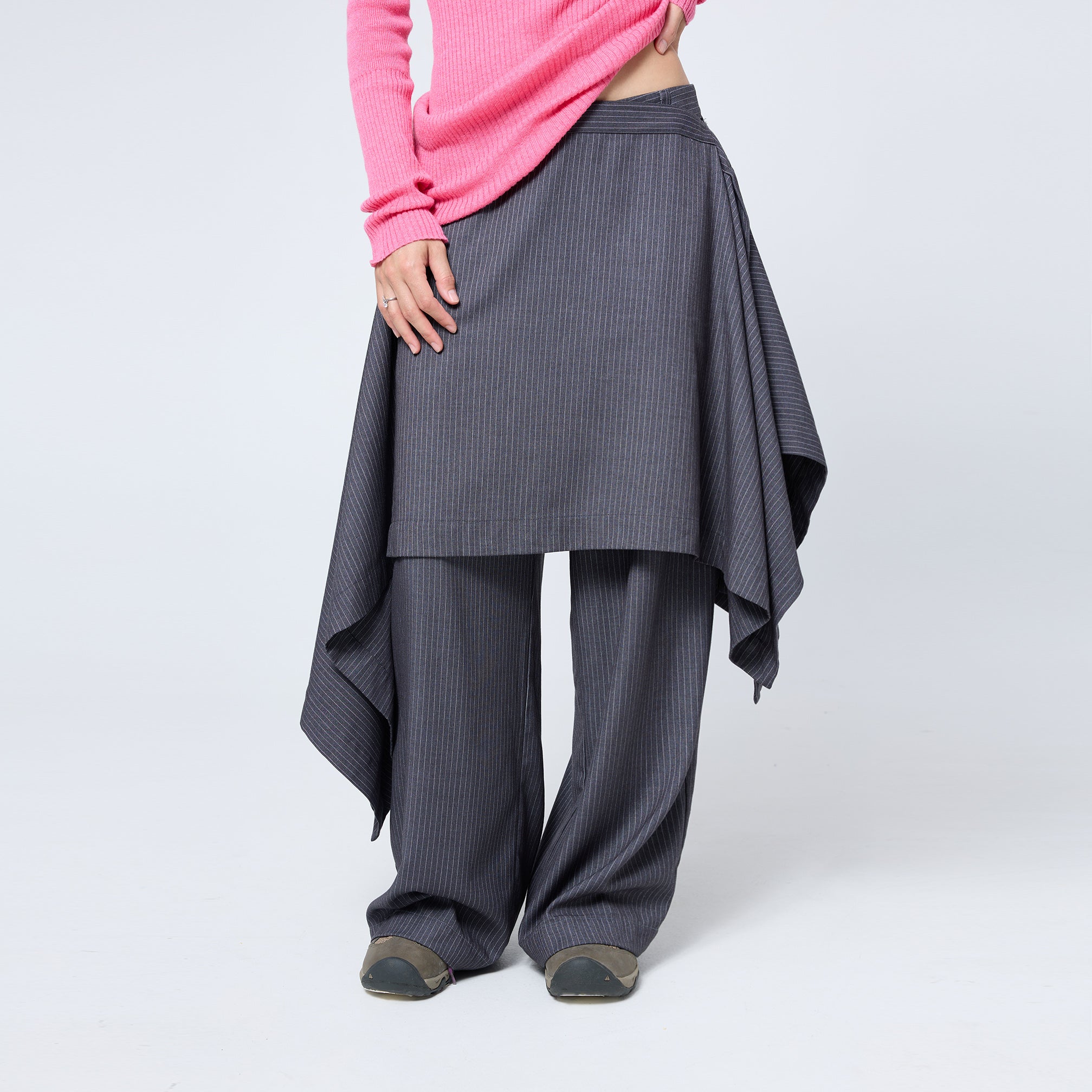 Origami Skirt in Grey Pinstripe