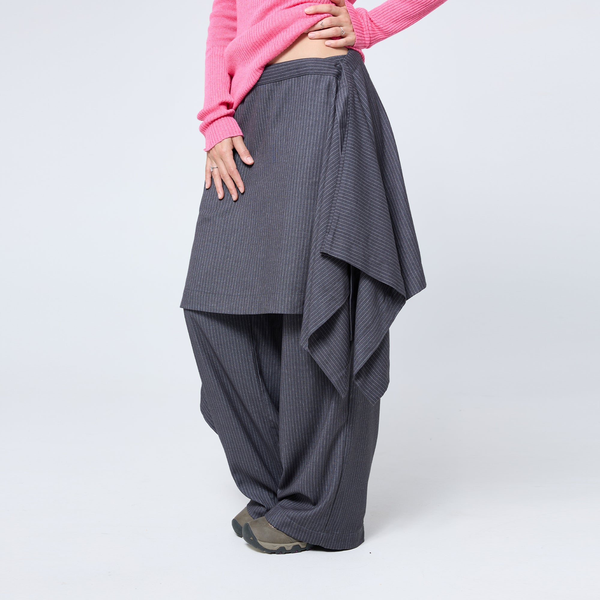 Origami Skirt in Grey Pinstripe