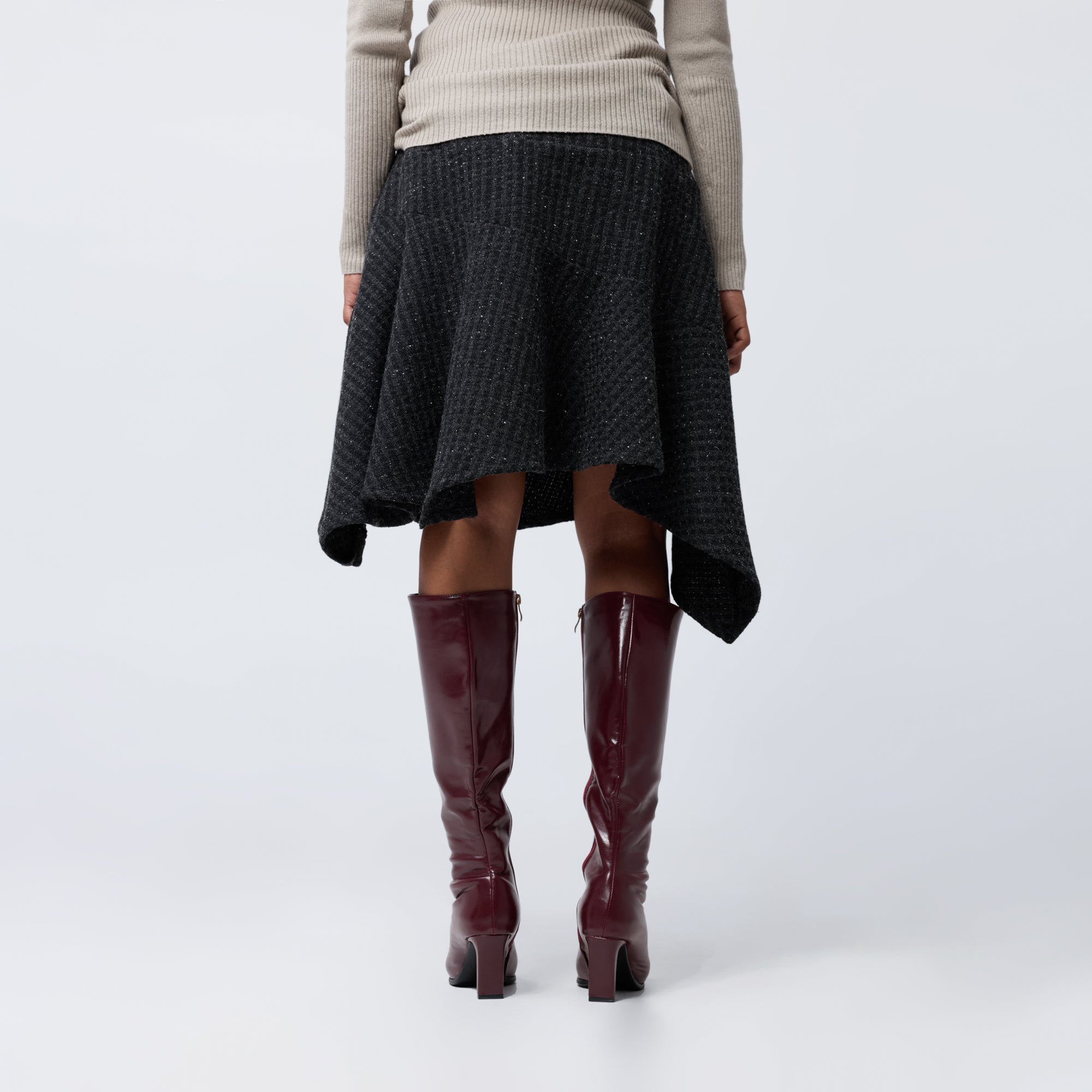 Arthur Apparel black wool blend knee length pixie skirt