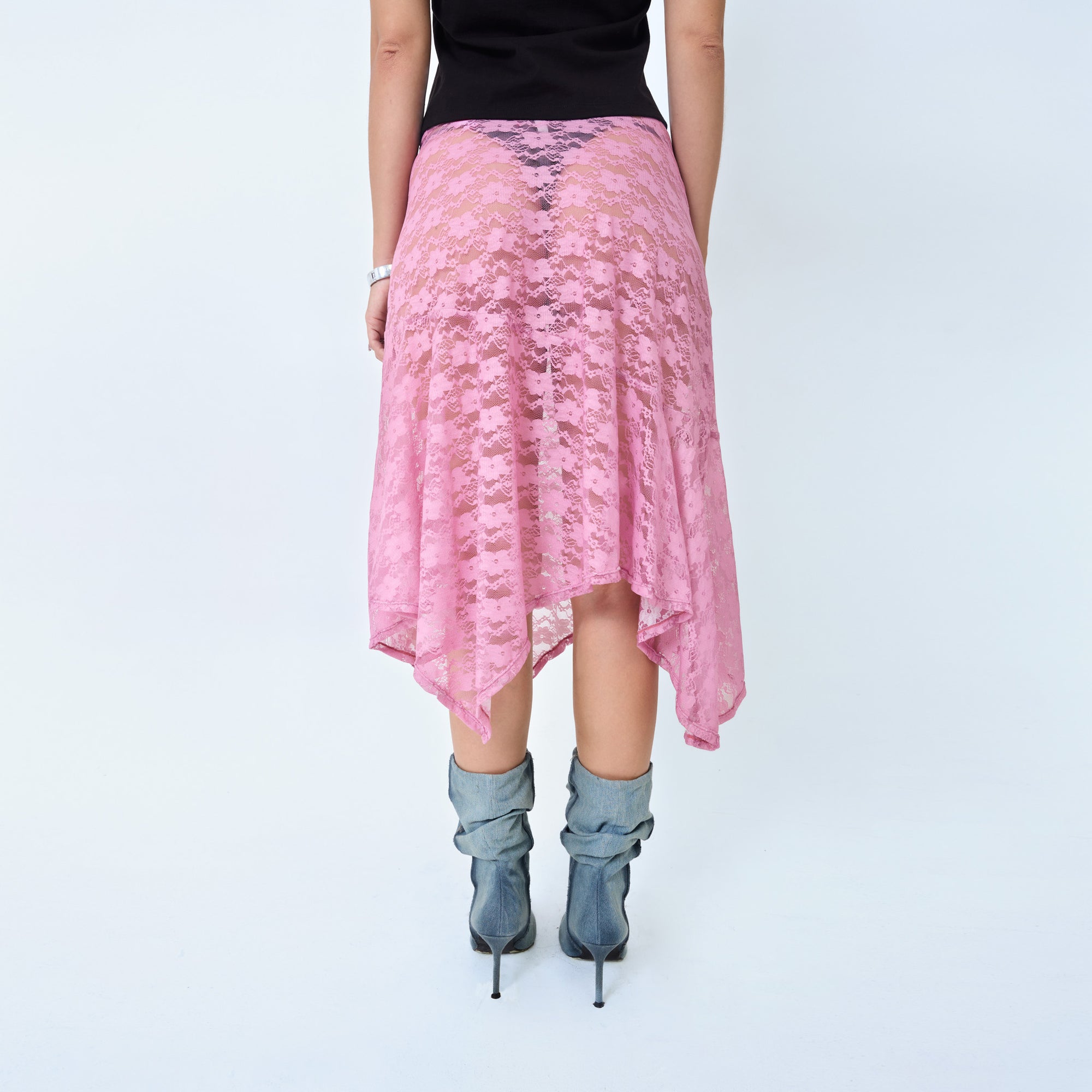 Arthur Apparel mid-length see through lace skirt in green