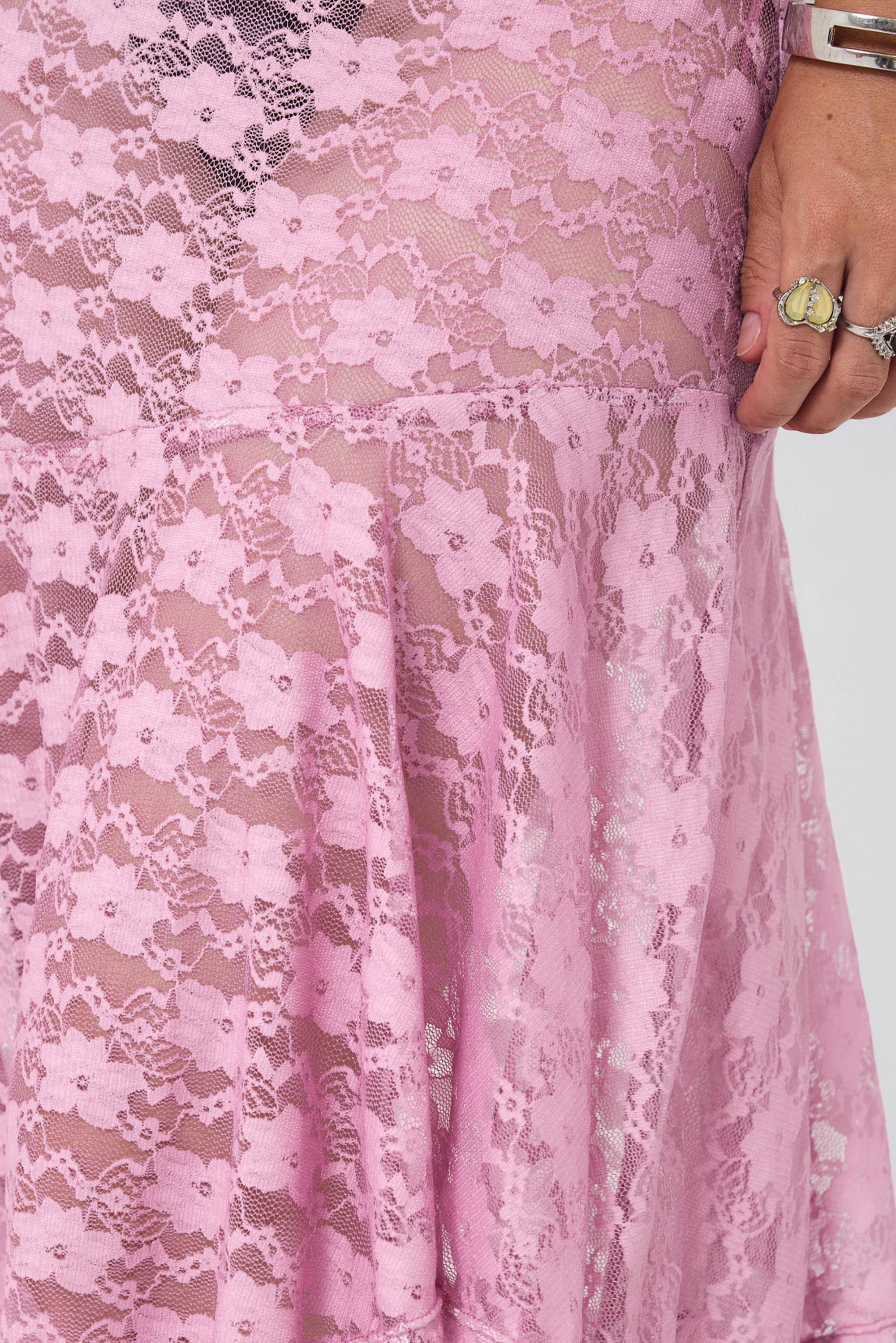 Arthur Apparel mid-length see through lace skirt in green