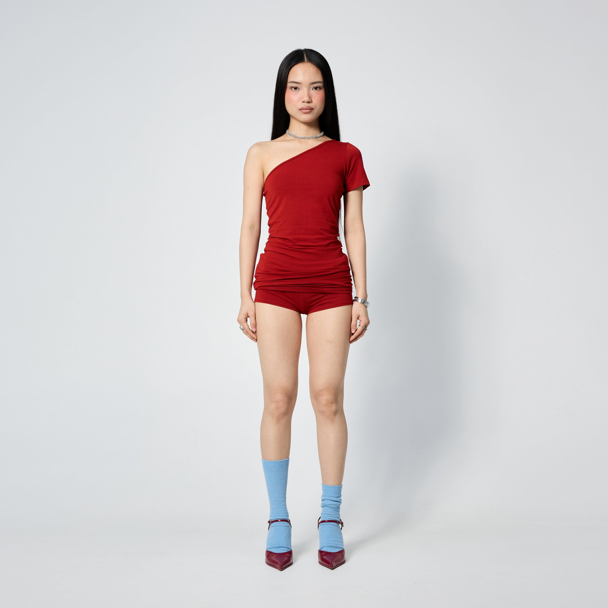 Arthur Apparel fitted asymmetric tee in cherry red