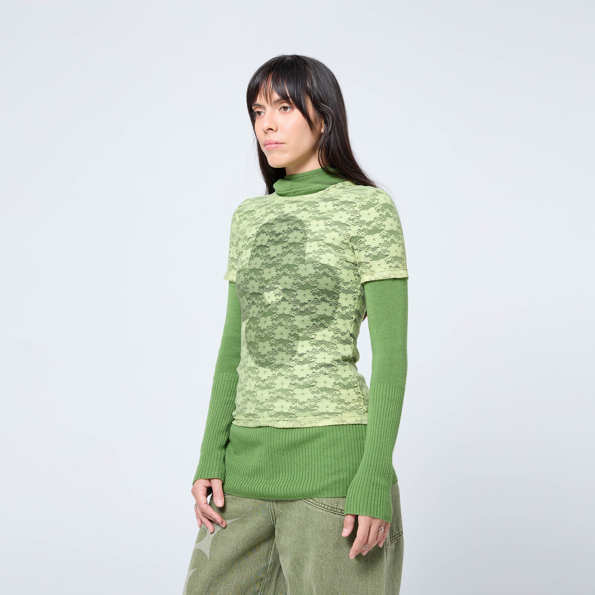 Lace Tee in Moss