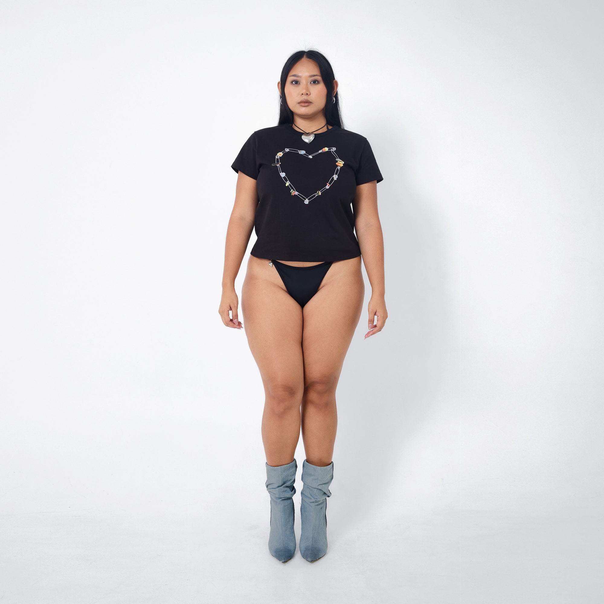 Arthur Apparel standard black tee with heart print