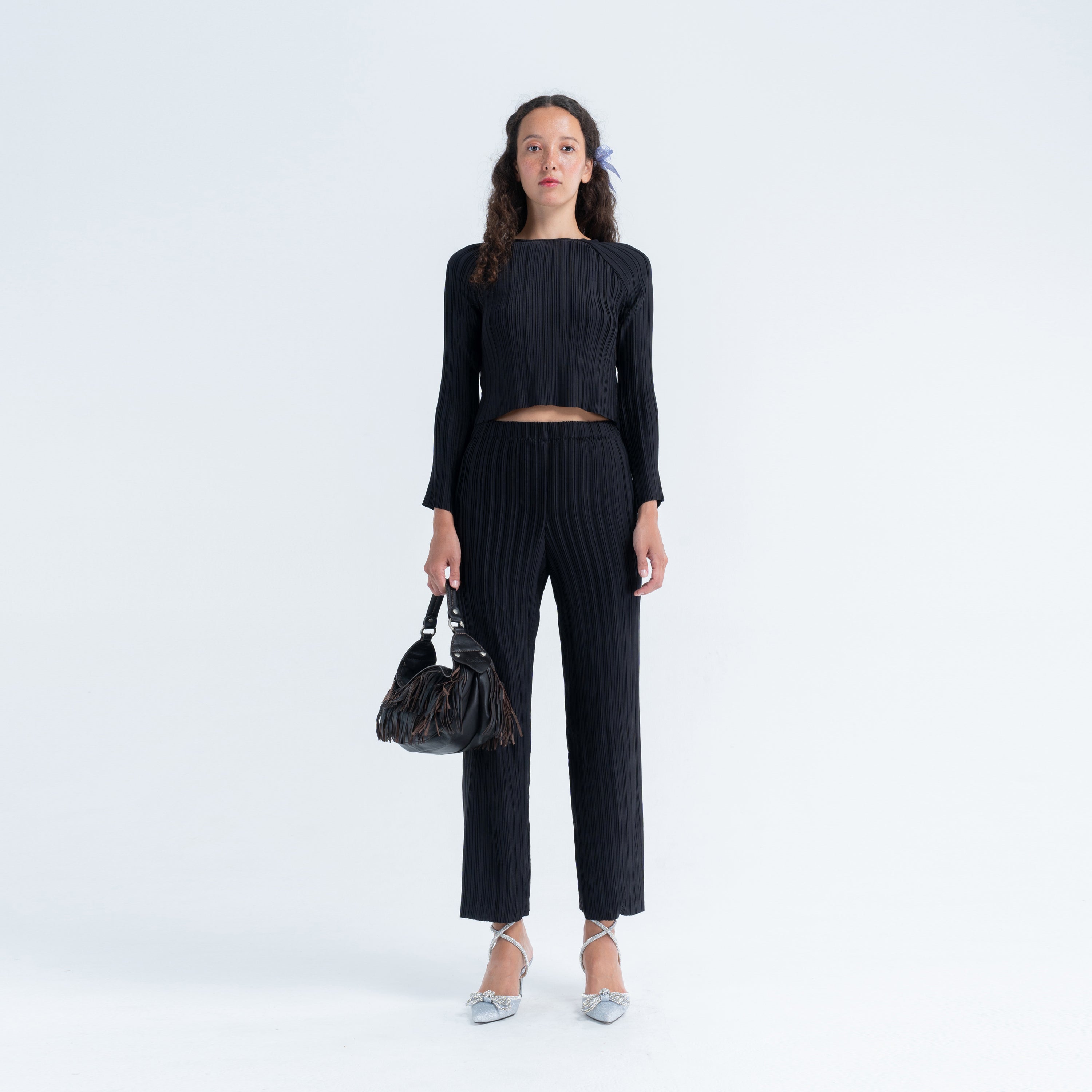 Box Pleat Straight Pant in Black